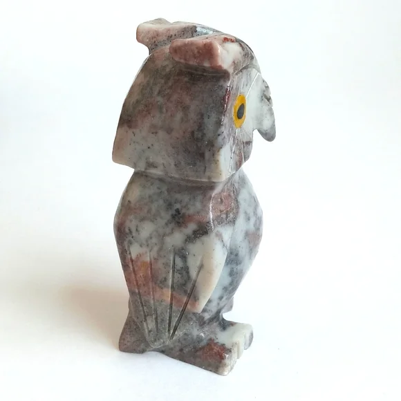 Marbled Owl Soap Stone Vintage Natural Toned Marbled Owl Figurine 3" Tall - Picture 8 of 12